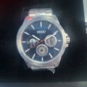 Hugo BOSS Sterling Silver Blue Face Chronograph Watch MEN designer Watch $400